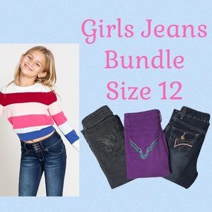 Jeans Bundle Girls Jeans Purple Vintage Y2K 3 Pc Set Embroidered Pockets Size 12